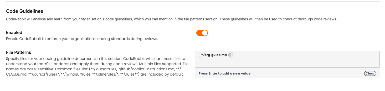 Illustration of code guidelines configuration