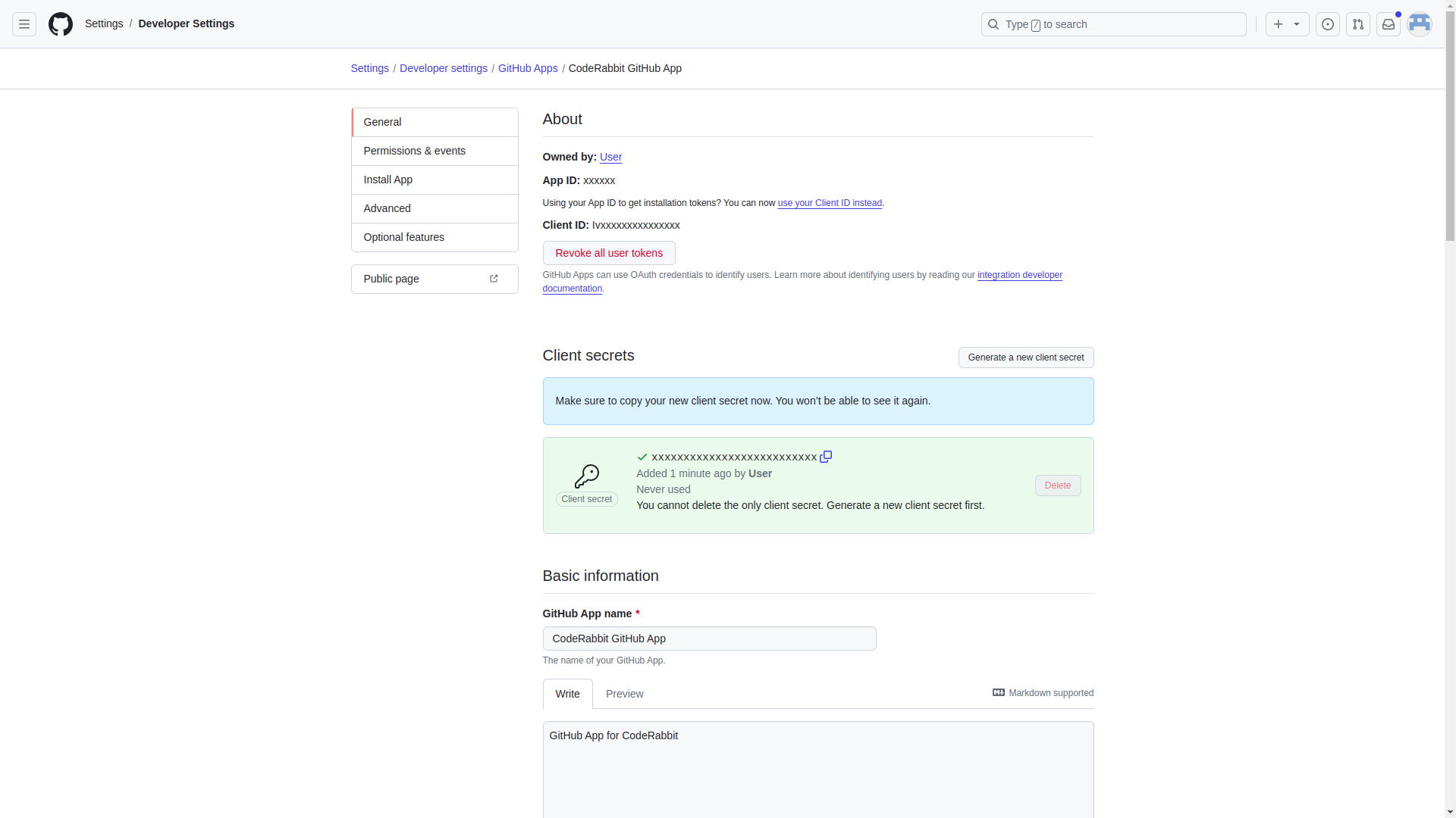 GitHub App Client ID & Secret